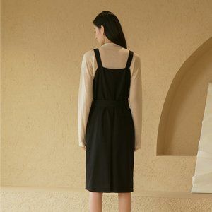 High waist double breasted suspender skirt
